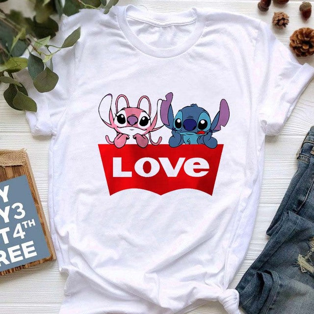 Kawaii Cartoon Stitch T Shirt Cartoon Women  Tees Cute Anime Tops T-shirt Female