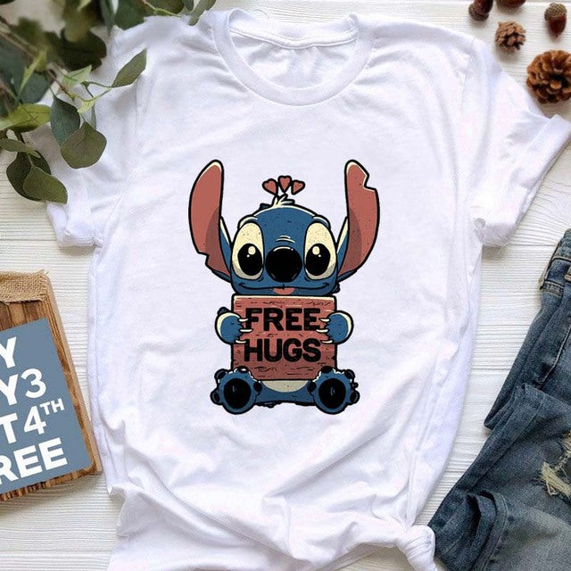 Kawaii Cartoon Stitch T Shirt Cartoon Women  Tees Cute Anime Tops T-shirt Female