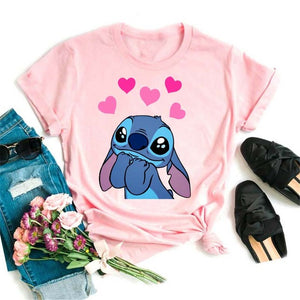 Kawaii Cartoon Stitch T Shirt Cartoon Women  Tees Cute Anime Tops T-shirt Female