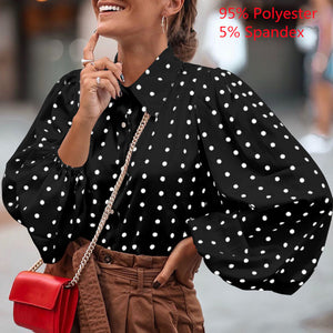 Women White Shirts Summer Polka Dot Elegant Blouses Button Lantern Sleeve Tops