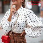 Women White Shirts Summer Polka Dot Elegant Blouses Button Lantern Sleeve Tops