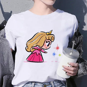 Disney Princess T Shirt Kawaii Cinderella Women Clothing Summer Short Sleeve  Tshirt