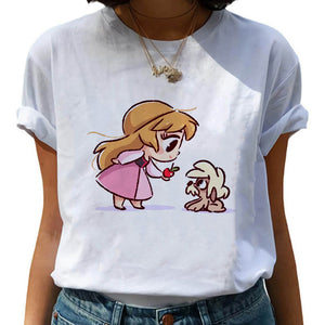 Disney Princess T Shirt Kawaii Cinderella Women Clothing Summer Short Sleeve  Tshirt