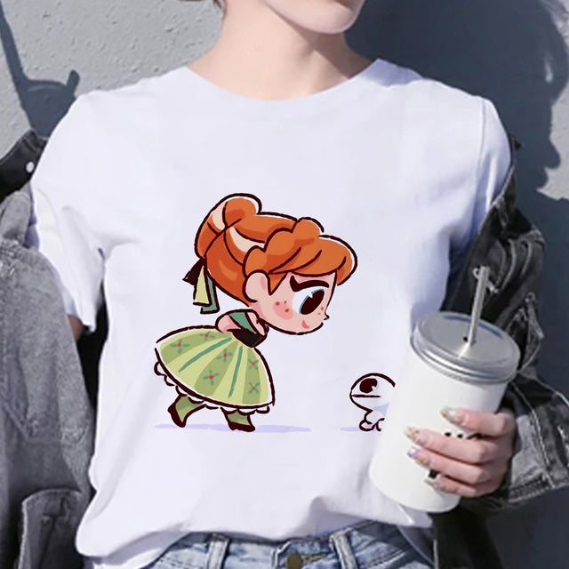 Disney Princess T Shirt Kawaii Cinderella Women Clothing Summer Short Sleeve  Tshirt