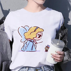 Disney Princess T Shirt Kawaii Cinderella Women Clothing Summer Short Sleeve  Tshirt