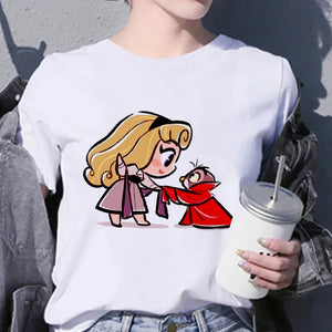 Disney Princess T Shirt Kawaii Cinderella Women Clothing Summer Short Sleeve  Tshirt