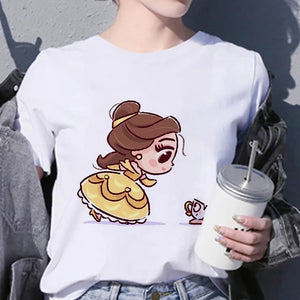 Disney Princess T Shirt Kawaii Cinderella Women Clothing Summer Short Sleeve  Tshirt