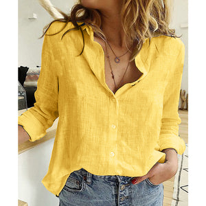 Leisure White Yellow Shirts Button Top Lady Loose Long Sleeve Shirt Womens Blouses