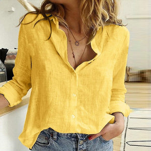 Leisure White Yellow Shirts Button Top Lady Loose Long Sleeve Shirt Womens Blouses