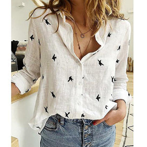 Leisure White Yellow Shirts Button Top Lady Loose Long Sleeve Shirt Womens Blouses