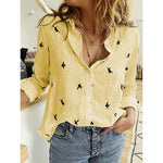 Leisure White Yellow Shirts Button Top Lady Loose Long Sleeve Shirt Womens Blouses