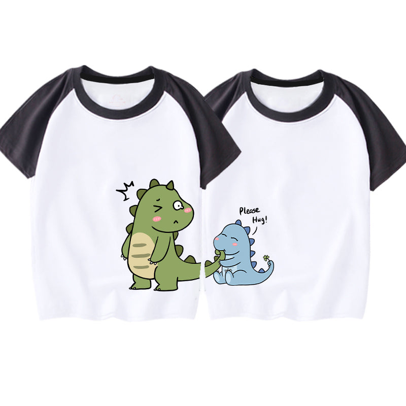 Dinosaur Printing Couple T Shirts Family Matching Clothing Cotton Soft Comfortable Short Sleeves Top Tee Family