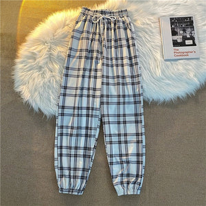 Pants Women Fashion Loose Black Plaid Summer Streetwear  Long Trousers