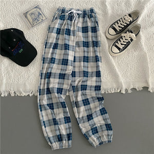 Pants Women Fashion Loose Black Plaid Summer Streetwear  Long Trousers