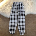 Pants Women Fashion Loose Black Plaid Summer Streetwear  Long Trousers