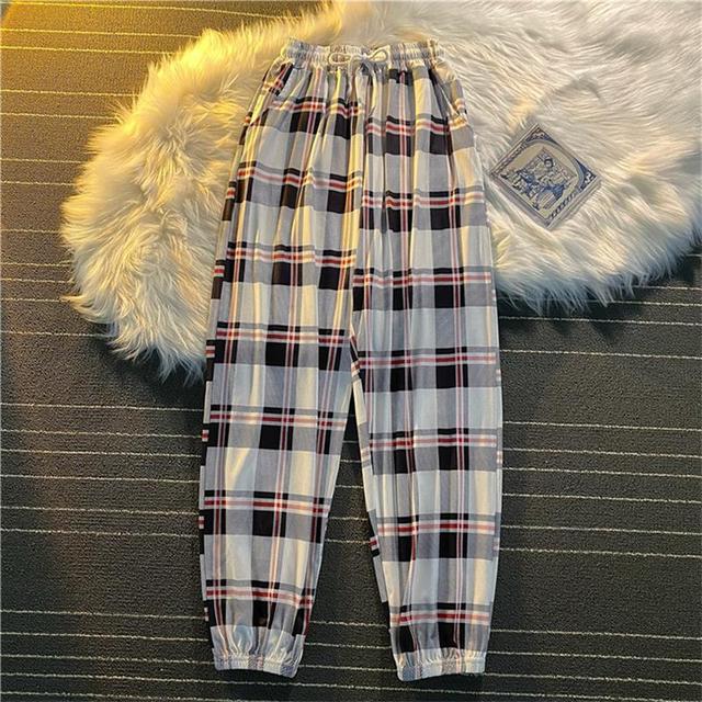 Pants Women Fashion Loose Black Plaid Summer Streetwear  Long Trousers