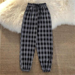 Pants Women Fashion Loose Black Plaid Summer Streetwear  Long Trousers