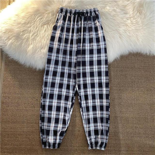 Pants Women Fashion Loose Black Plaid Summer Streetwear  Long Trousers