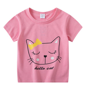 Boys Girls Short Sleeves T-Shirts Children Tshirt Pink Cat T Shirt Baby Girl Tops Kids Tees Girls Tops