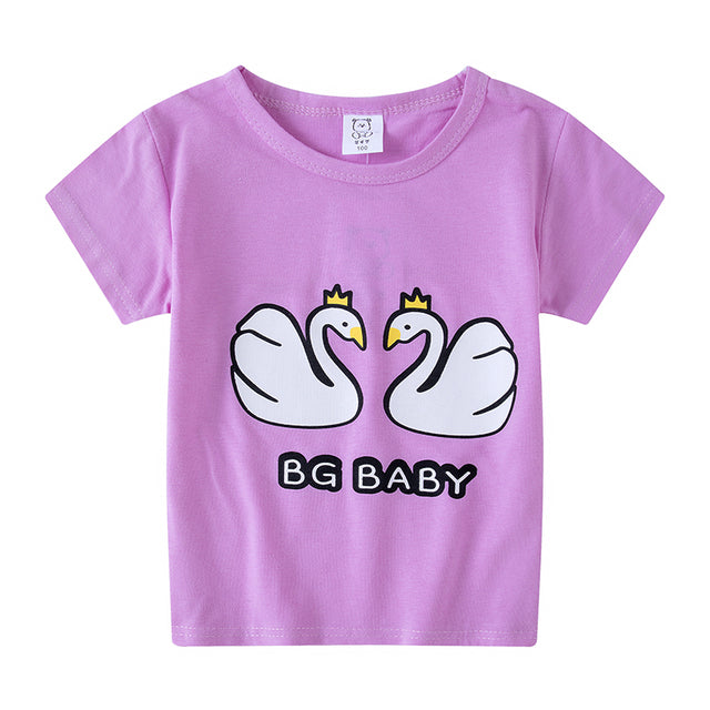 Boys Girls Short Sleeves T-Shirts Children Tshirt Pink Cat T Shirt Baby Girl Tops Kids Tees Girls Tops