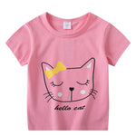 Boys Girls Short Sleeves T-Shirts Children Tshirt Pink Cat T Shirt Baby Girl Tops Kids Tees Girls Tops