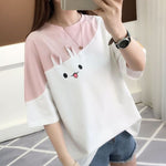 Women Cute Tops T Shirt Clothes Girl White Pink Loose O-neck Fashion Tshirt Summer