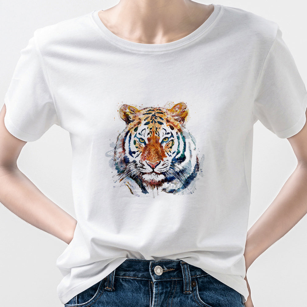 Tiger Women's Clothing T-Shirt White Shirt Fashion European Style