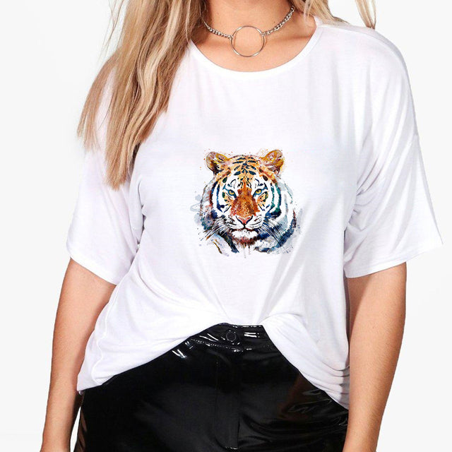 Tiger Women's Clothing T-Shirt White Shirt Fashion European Style