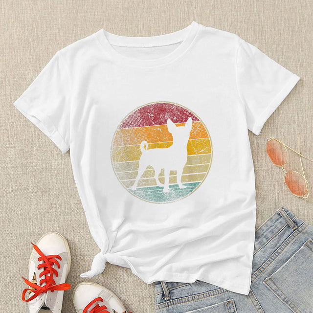 Dog T Shirt Court Vintage 90S Clothing Short Sleeve Top Woman