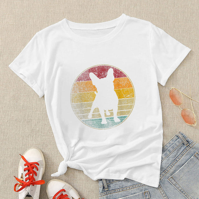 Dog T Shirt Court Vintage 90S Clothing Short Sleeve Top Woman