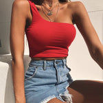 Free Shipping European Clothing Summer New Sexy One-shoulder Crop Top