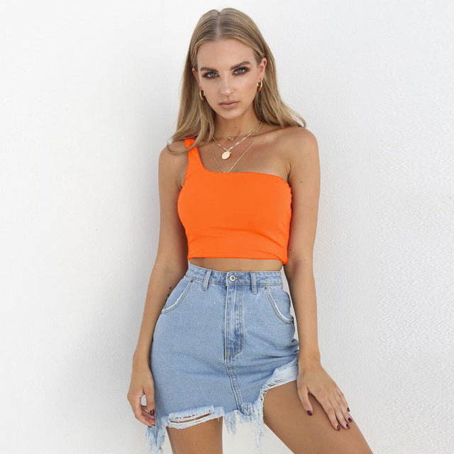 Free Shipping European Clothing Summer New Sexy One-shoulder Crop Top