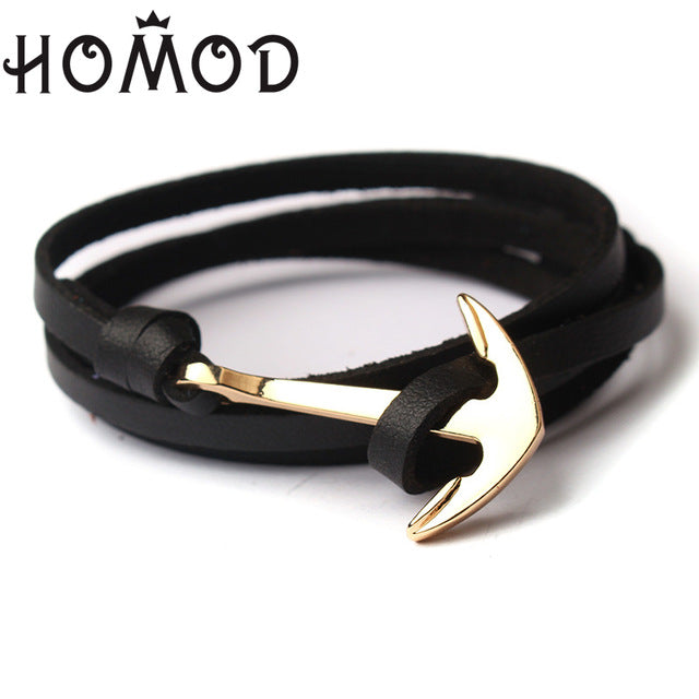 Fashion Black Color Anchor Bracelets Men Charm