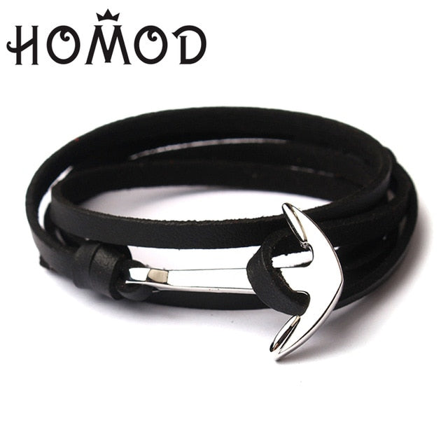 Fashion Black Color Anchor Bracelets Men Charm